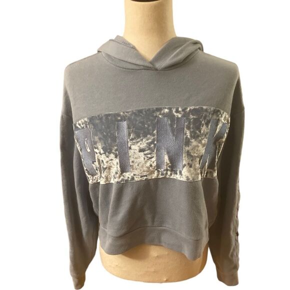 PINK Victoria Secret Gray Cropped Sweatshirt - Picture 1 of 8